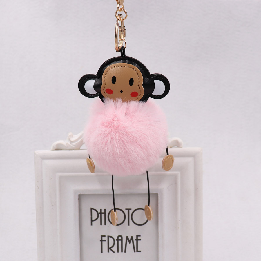 Cute Cartoon Monkey Hairball Key Ring Leather Monkey Doll Pendant Women's Plush Animal Bag Pendant-4