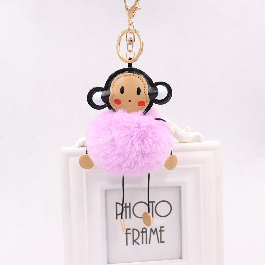 Cute Cartoon Monkey Hairball Key Ring Leather Monkey Doll Pendant Women's Plush Animal Bag Pendant-5