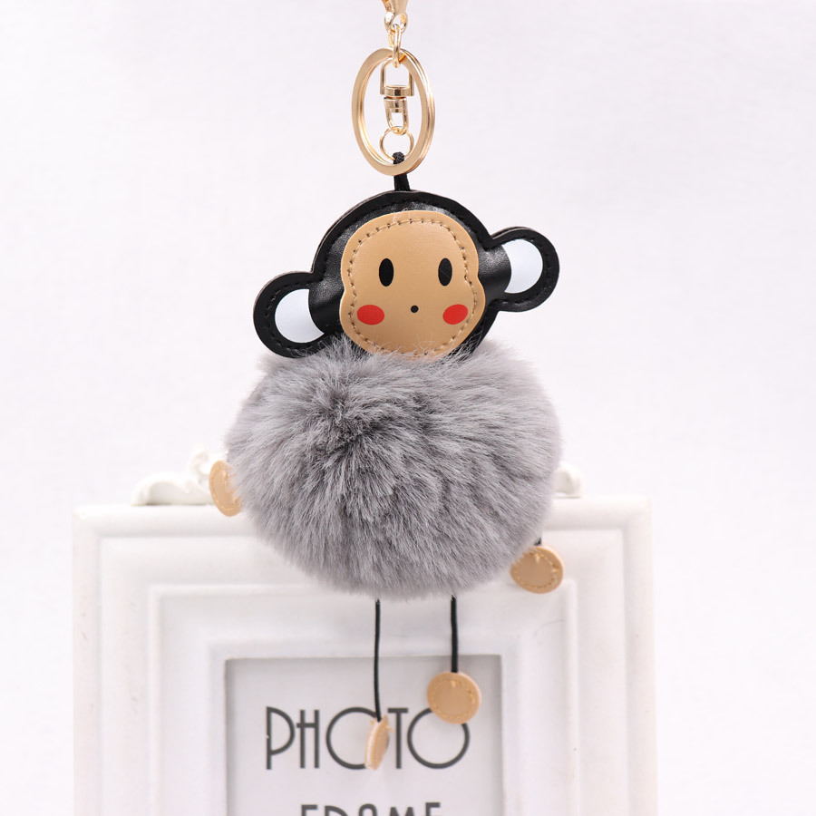 Cute Cartoon Monkey Hairball Key Ring Leather Monkey Doll Pendant Women's Plush Animal Bag Pendant-6