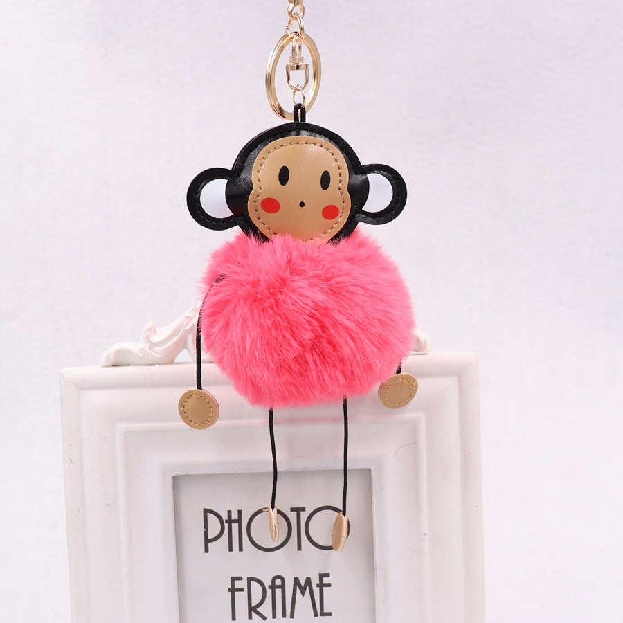 Cute Cartoon Monkey Hairball Key Ring Leather Monkey Doll Pendant Women's Plush Animal Bag Pendant-7