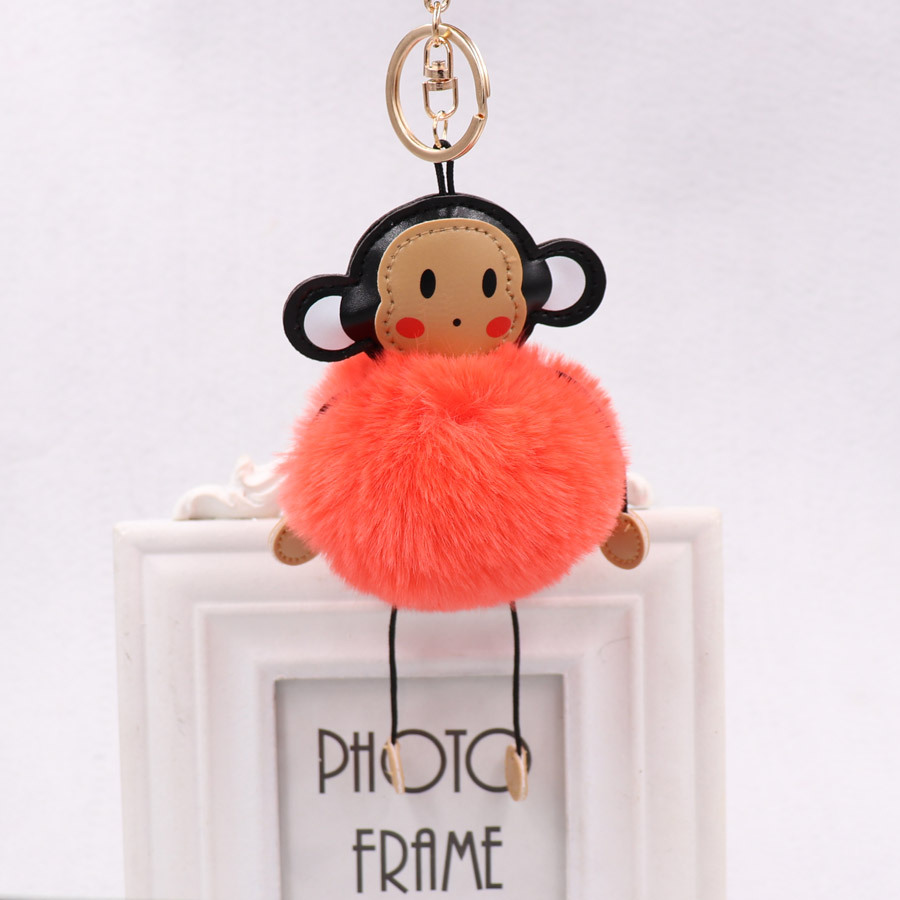 Cute Cartoon Monkey Hairball Key Ring Leather Monkey Doll Pendant Women's Plush Animal Bag Pendant-8