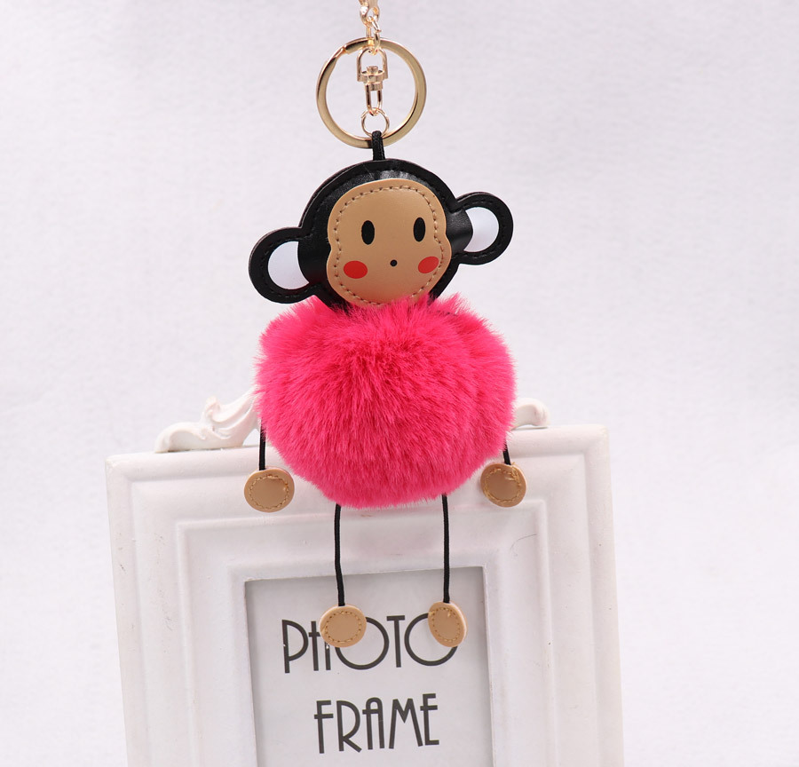 Cute Cartoon Monkey Hairball Key Ring Leather Monkey Doll Pendant Women's Plush Animal Bag Pendant-9