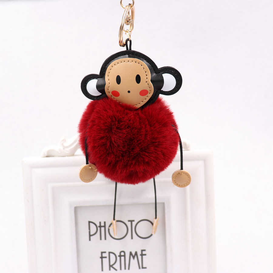 Cute Cartoon Monkey Hairball Key Ring Leather Monkey Doll Pendant Women's Plush Animal Bag Pendant-10