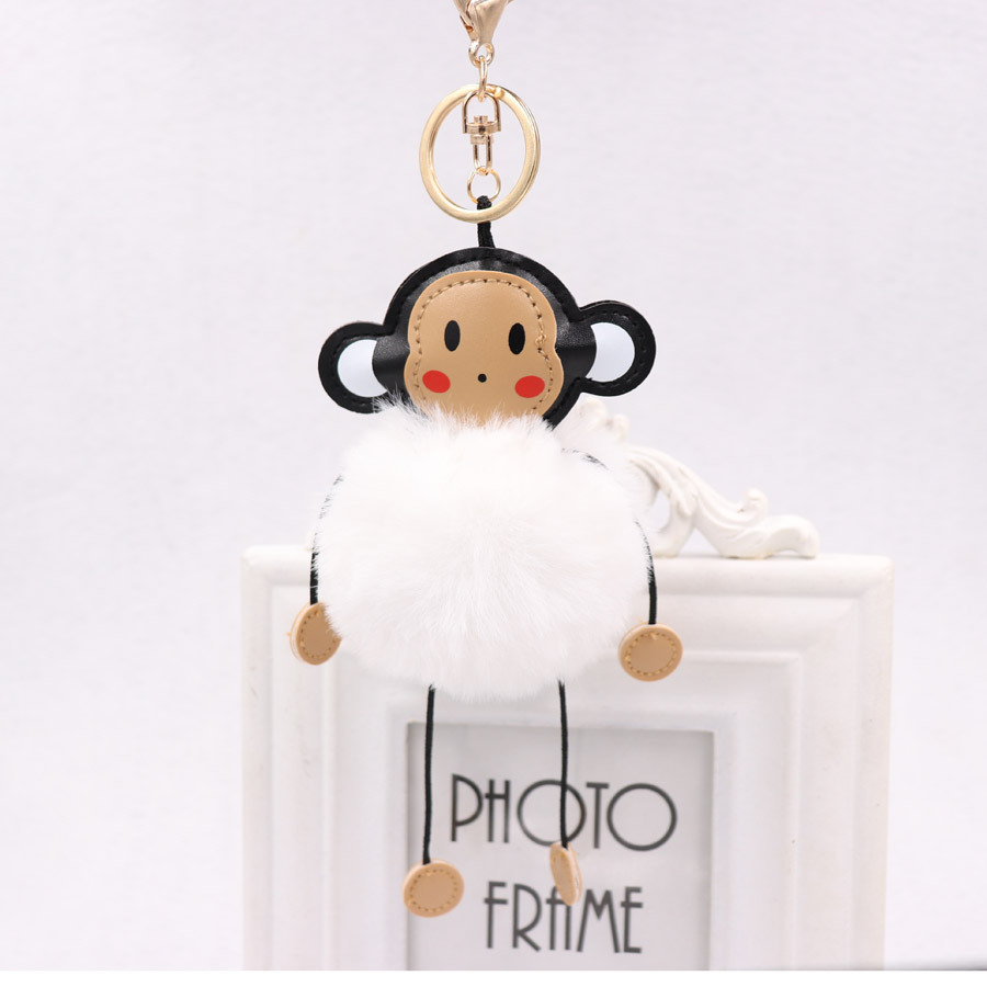 Cute Cartoon Monkey Hairball Key Ring Leather Monkey Doll Pendant Women's Plush Animal Bag Pendant-12