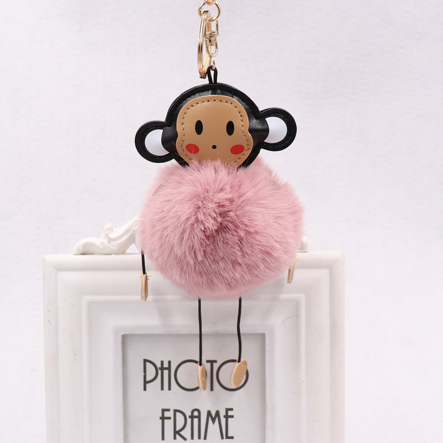 Cute Cartoon Monkey Hairball Key Ring Leather Monkey Doll Pendant Women's Plush Animal Bag Pendant-13