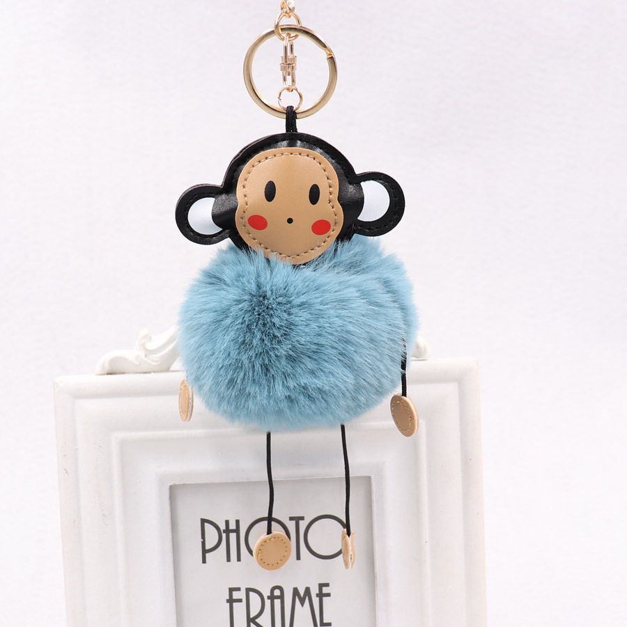 Cute Cartoon Monkey Hairball Key Ring Leather Monkey Doll Pendant Women's Plush Animal Bag Pendant-14