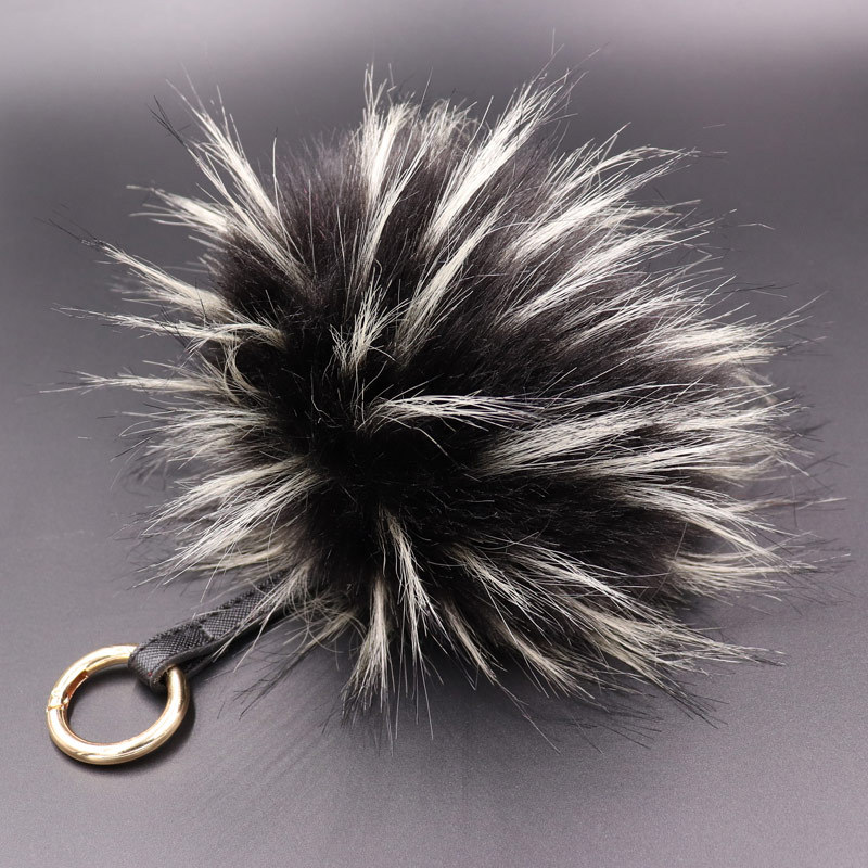 Super Large 13cm Raccoon Dog Hair Like Ball Key Ring High Grade Leather Rope Hair Like Bag Car Key Ring Pendant-3