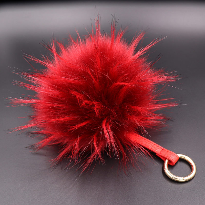 Super Large 13cm Raccoon Dog Hair Like Ball Key Ring High Grade Leather Rope Hair Like Bag Car Key Ring Pendant-4