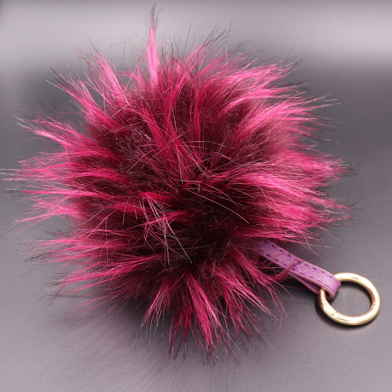 Super Large 13cm Raccoon Dog Hair Like Ball Key Ring High Grade Leather Rope Hair Like Bag Car Key Ring Pendant-5