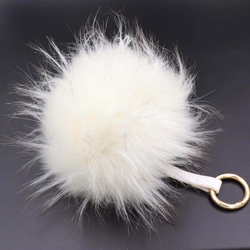 Super Large 13cm Raccoon Dog Hair Like Ball Key Ring High Grade Leather Rope Hair Like Bag Car Key Ring Pendant-6
