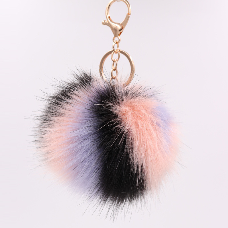 Color Stripe Fur Ball Key Chain Imitation Fox Fur Grass Bag Pendant Women's Plush Pendant-2