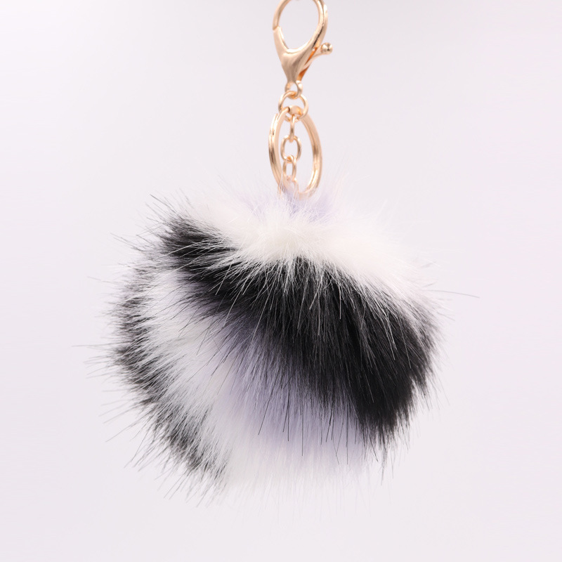 Color Stripe Fur Ball Key Chain Imitation Fox Fur Grass Bag Pendant Women's Plush Pendant-3
