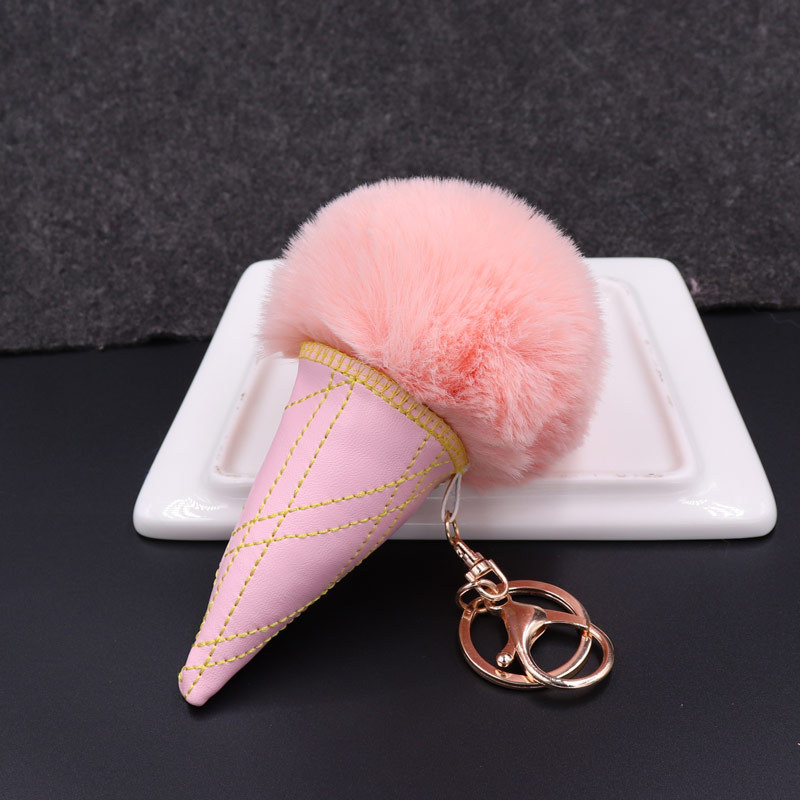 8cm Imitation Rex Rabbit Fur Ball Ice Cream Key Chain Pendant Plush Fur Ice Cream Cone Pendant-1
