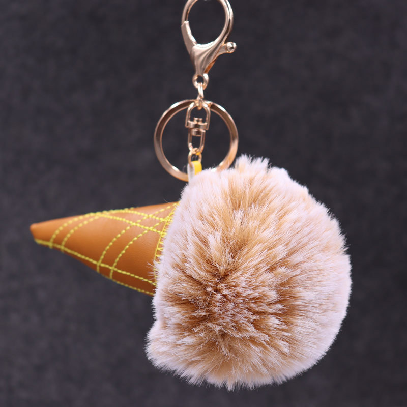 8cm Imitation Rex Rabbit Fur Ball Ice Cream Key Chain Pendant Plush Fur Ice Cream Cone Pendant-3