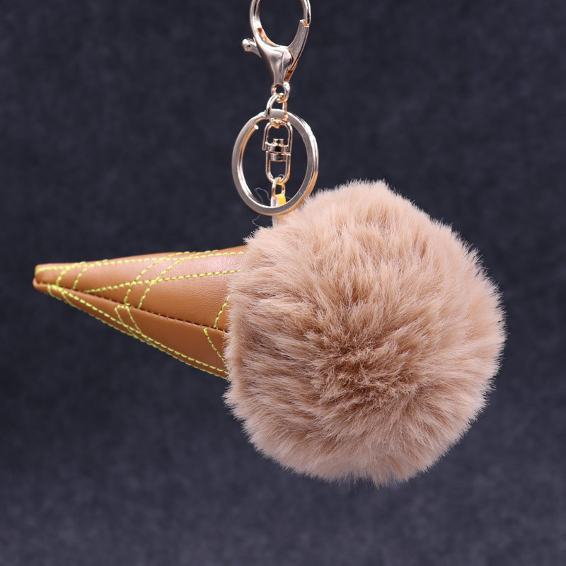 8cm Imitation Rex Rabbit Fur Ball Ice Cream Key Chain Pendant Plush Fur Ice Cream Cone Pendant-11
