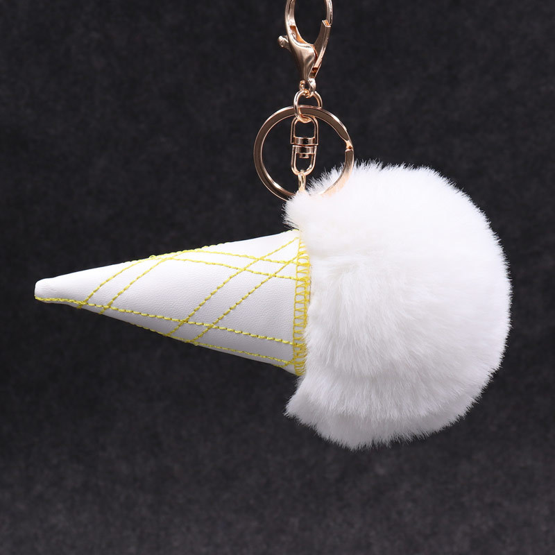 8cm Imitation Rex Rabbit Fur Ball Ice Cream Key Chain Pendant Plush Fur Ice Cream Cone Pendant-12