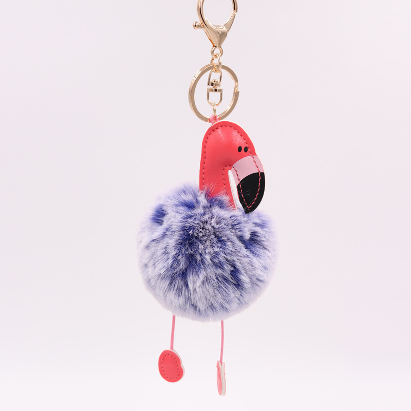 Creative Pu Leather Red Flamingo Hair Ball Key Ring Big Beaked Bird Fur Bag Hair Ball Pendant-9