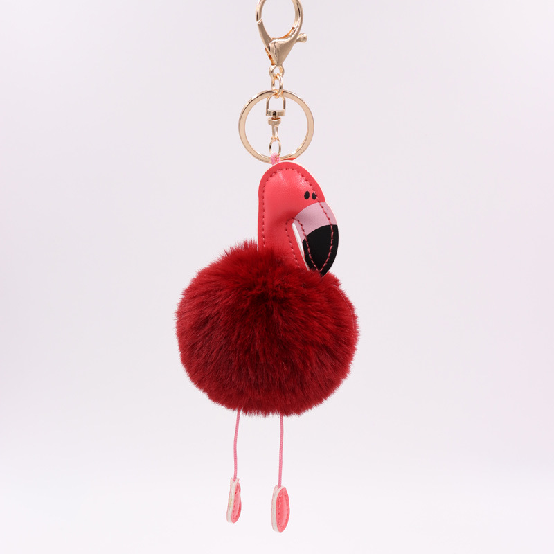 Creative Pu Leather Red Flamingo Hair Ball Key Ring Big Beaked Bird Fur Bag Hair Ball Pendant-22