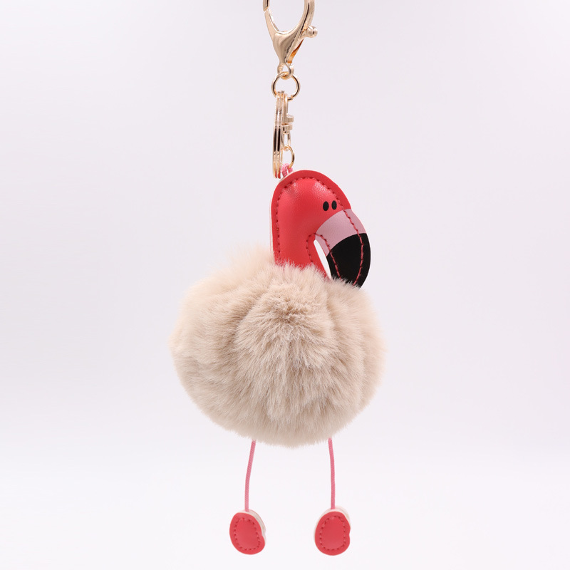 Creative Pu Leather Red Flamingo Hair Ball Key Ring Big Beaked Bird Fur Bag Hair Ball Pendant-23