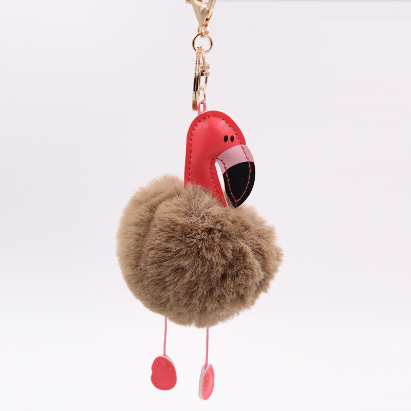 Creative Pu Leather Red Flamingo Hair Ball Key Ring Big Beaked Bird Fur Bag Hair Ball Pendant-25