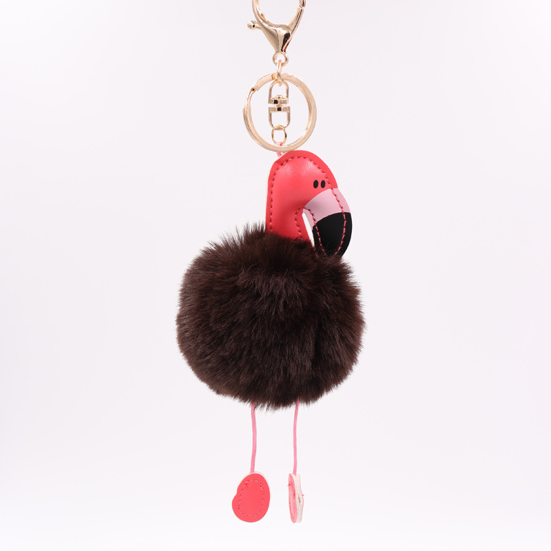 Creative Pu Leather Red Flamingo Hair Ball Key Ring Big Beaked Bird Fur Bag Hair Ball Pendant-26
