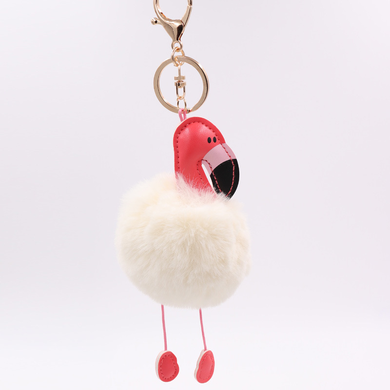 Creative Pu Leather Red Flamingo Hair Ball Key Ring Big Beaked Bird Fur Bag Hair Ball Pendant-28