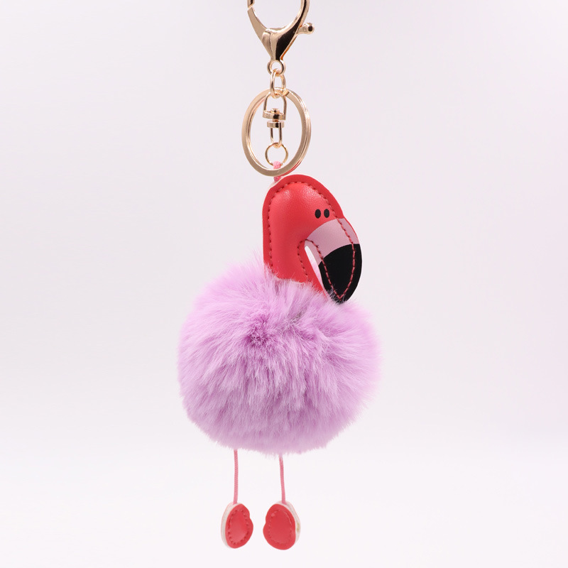 Creative Pu Leather Red Flamingo Hair Ball Key Ring Big Beaked Bird Fur Bag Hair Ball Pendant-29