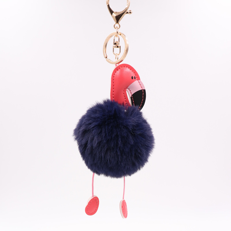 Creative Pu Leather Red Flamingo Hair Ball Key Ring Big Beaked Bird Fur Bag Hair Ball Pendant-30