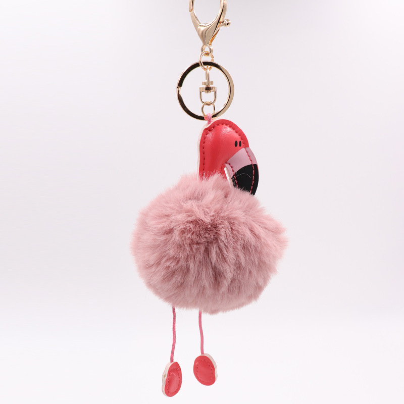 Creative Pu Leather Red Flamingo Hair Ball Key Ring Big Beaked Bird Fur Bag Hair Ball Pendant-32