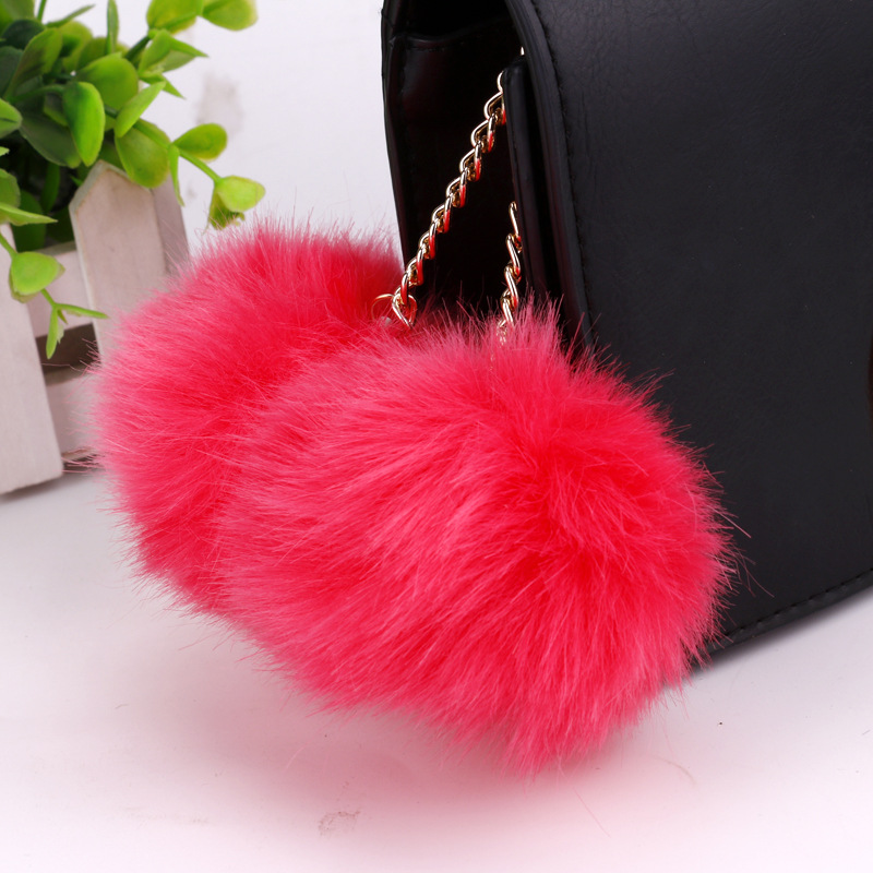 Double Ball Imitation Rabbit Hair Bag Key Chain 8cm Hair Ball Car Pendant Plush Bag Pendant-1