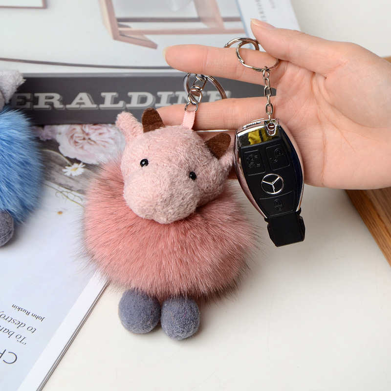 Cute Fox Plush Ball Calf Car Key Chain Mobile Phone Pendant Plush Book Bag Pendant-3