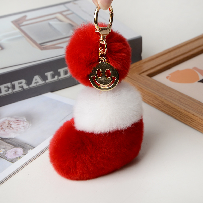 Rex Rabbit Plush Ball Key Chain Pendant Lovely Christmas Boots Plush Bag Pendant-1
