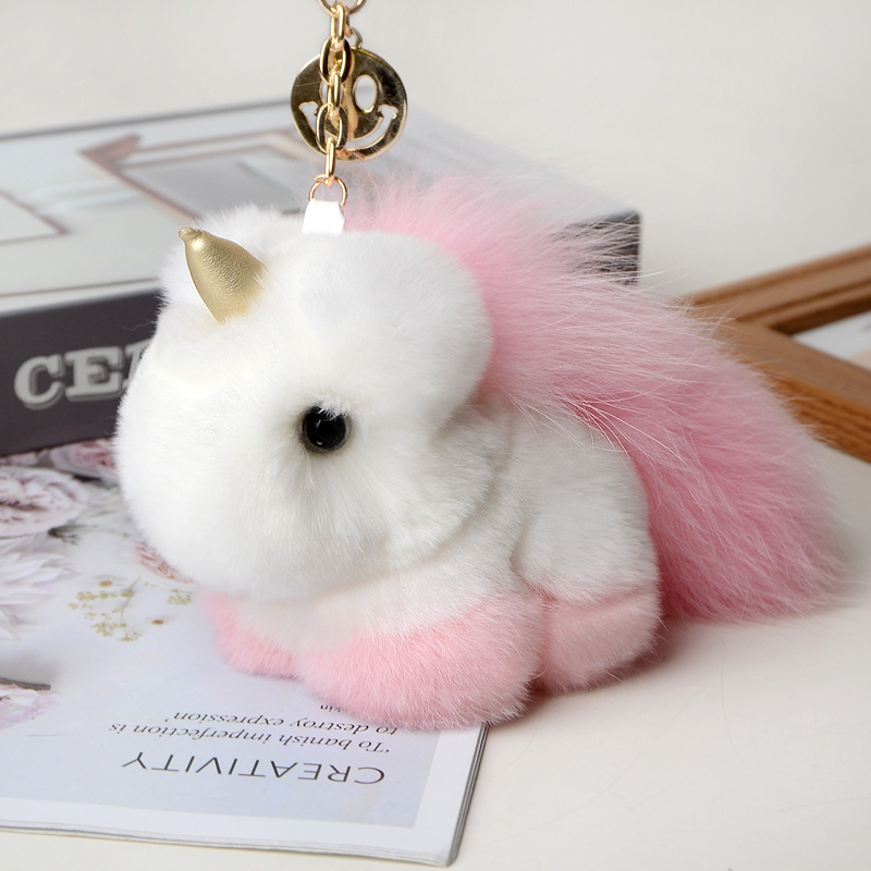 Rex Rabbit Fur Unicorn Pendant Fur Bag Pendant Cute Plush Doll Dream Little White Horse Car Key Chain-2