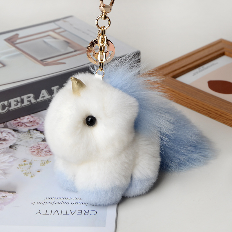 Rex Rabbit Fur Unicorn Pendant Fur Bag Pendant Cute Plush Doll Dream Little White Horse Car Key Chain-7