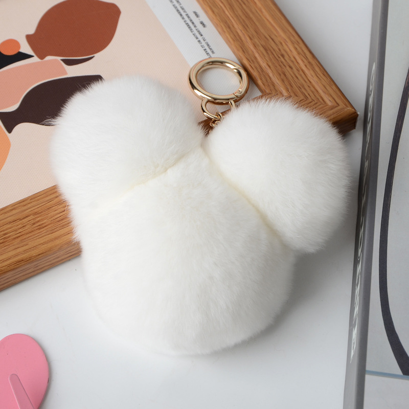 Rex Rabbit Fur Mickey Fur Panda Head Bag Pendant Key Chain-4