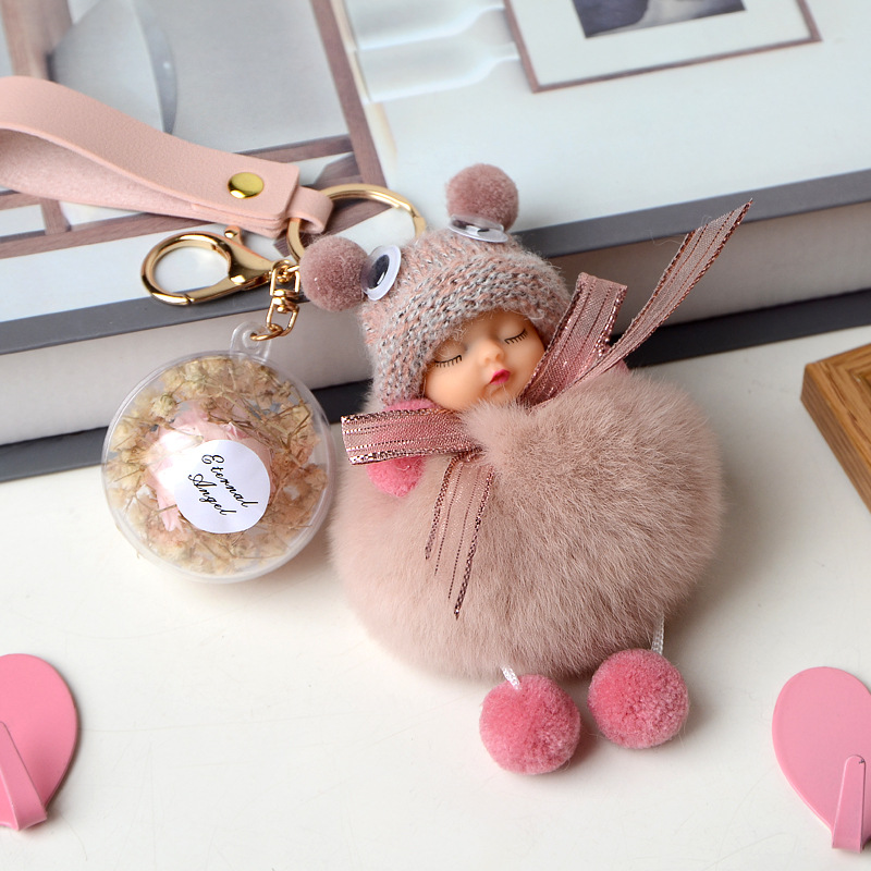 Lovely Rex Rabbit Wool Sleep Doll Immortal Flower Car Plush Key Chain Bag Pendant-4