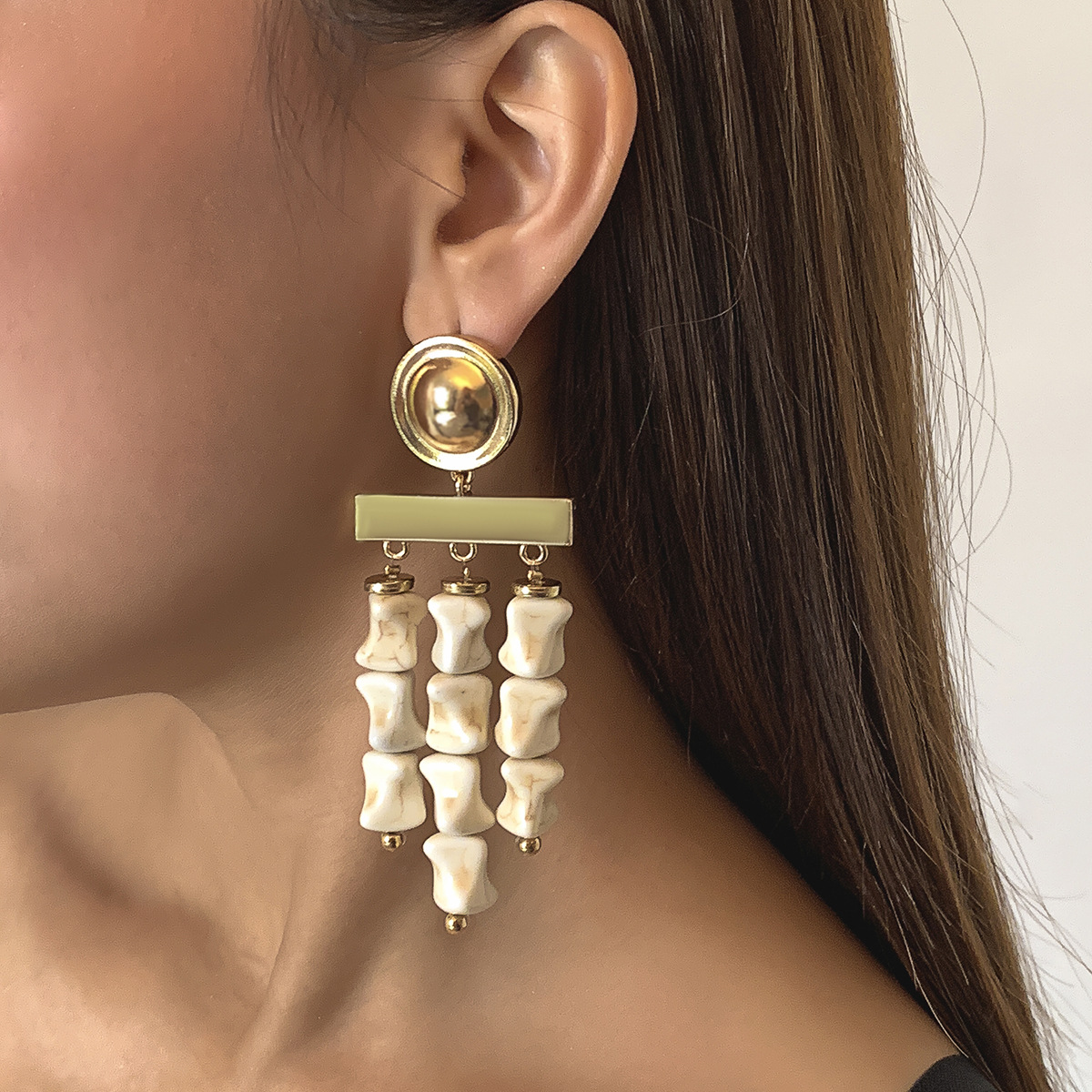 Retro Geometric Tassel Earrings Exaggerate National Turquoise Beads Pendant Earrings