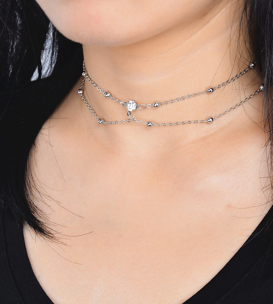 Flash Diamond Pendant Tassel Necklace Chest Chain-silvery