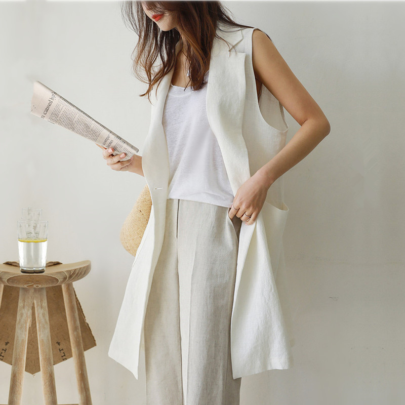 White Sleeveless Suit Vest Single Breasted Loose And Simple Vest Coat