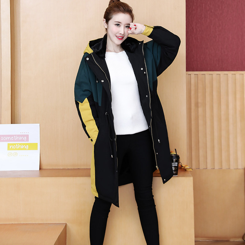 Black Large Size Autumn And Winter Loose Hooded Thickened Cotton Windbreaker Long Coat