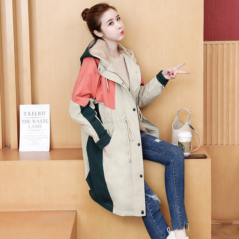 Beige Large Size Autumn And Winter Loose Hooded Thickened Cotton Windbreaker Long Coat