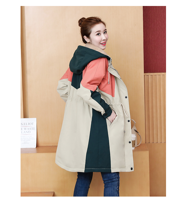 Beige Large Size Autumn And Winter Loose Hooded Thickened Cotton Windbreaker Long Coat