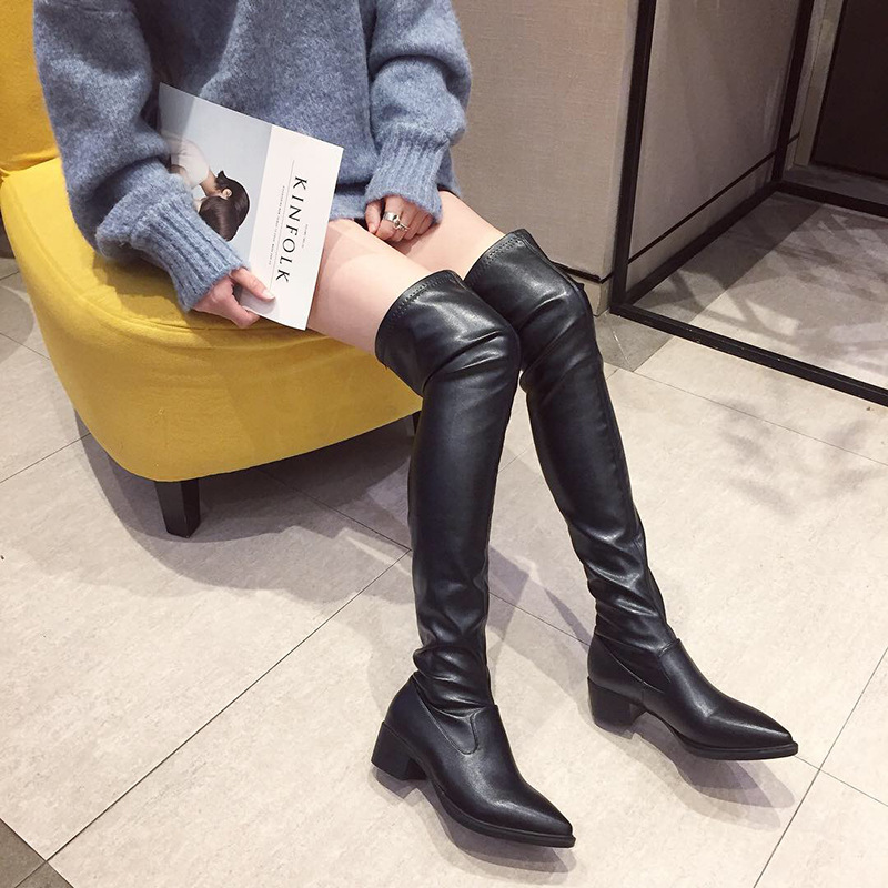 Pointy Sexy Nightclub Knee High Middle Heel Fashion Boots