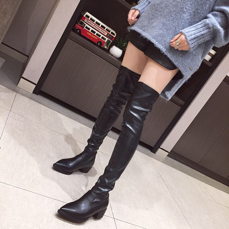 Pointy Nightclub Knee High Middle Heel Fashion Gril Boots