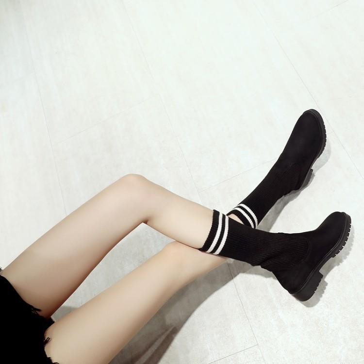 Black(short) Elastic Over Knee Knitted Stockings Fashion Boots