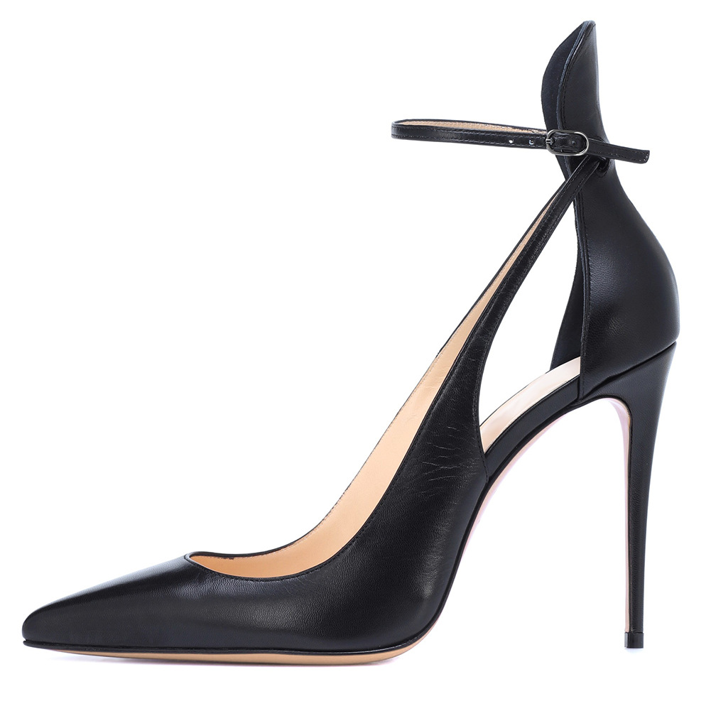 Black Pointed Ankle Trip Band Banquet High-Heeled Single Shoes