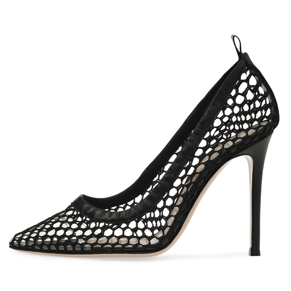 Black Sexy Fishing Net Pointed Stiletto Sandals