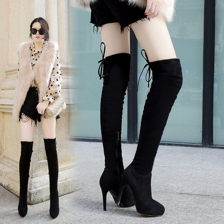 Pointed High Heel Plush Knee High Boots