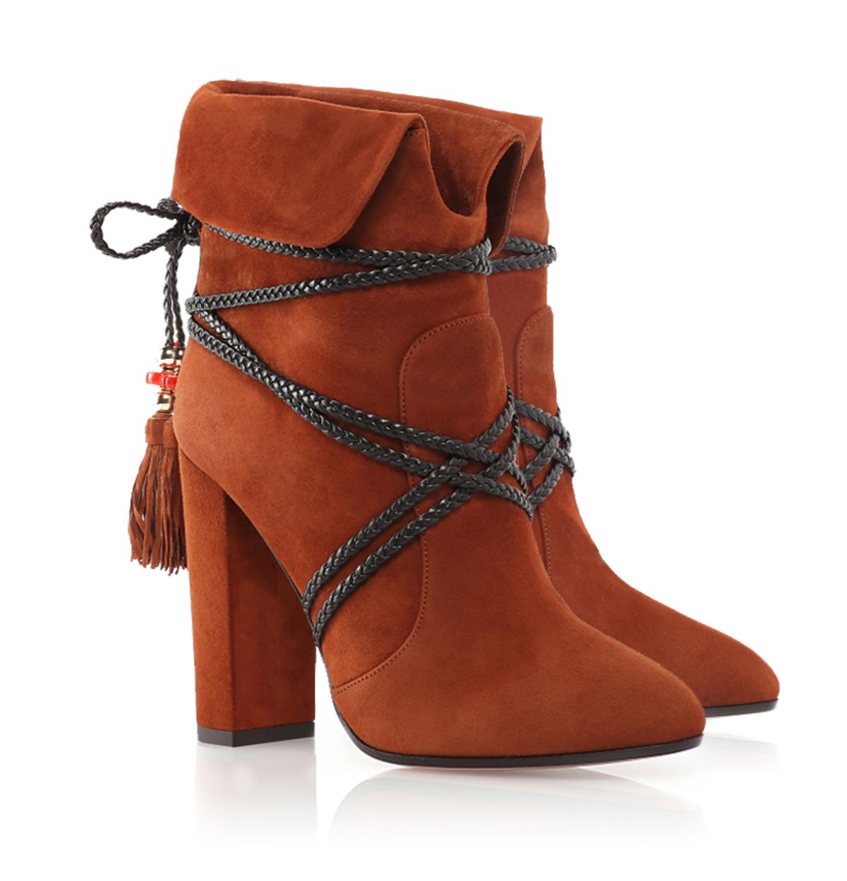 Brown Autumn And Winter Thick Heel Strap Tassel Ankle Boots