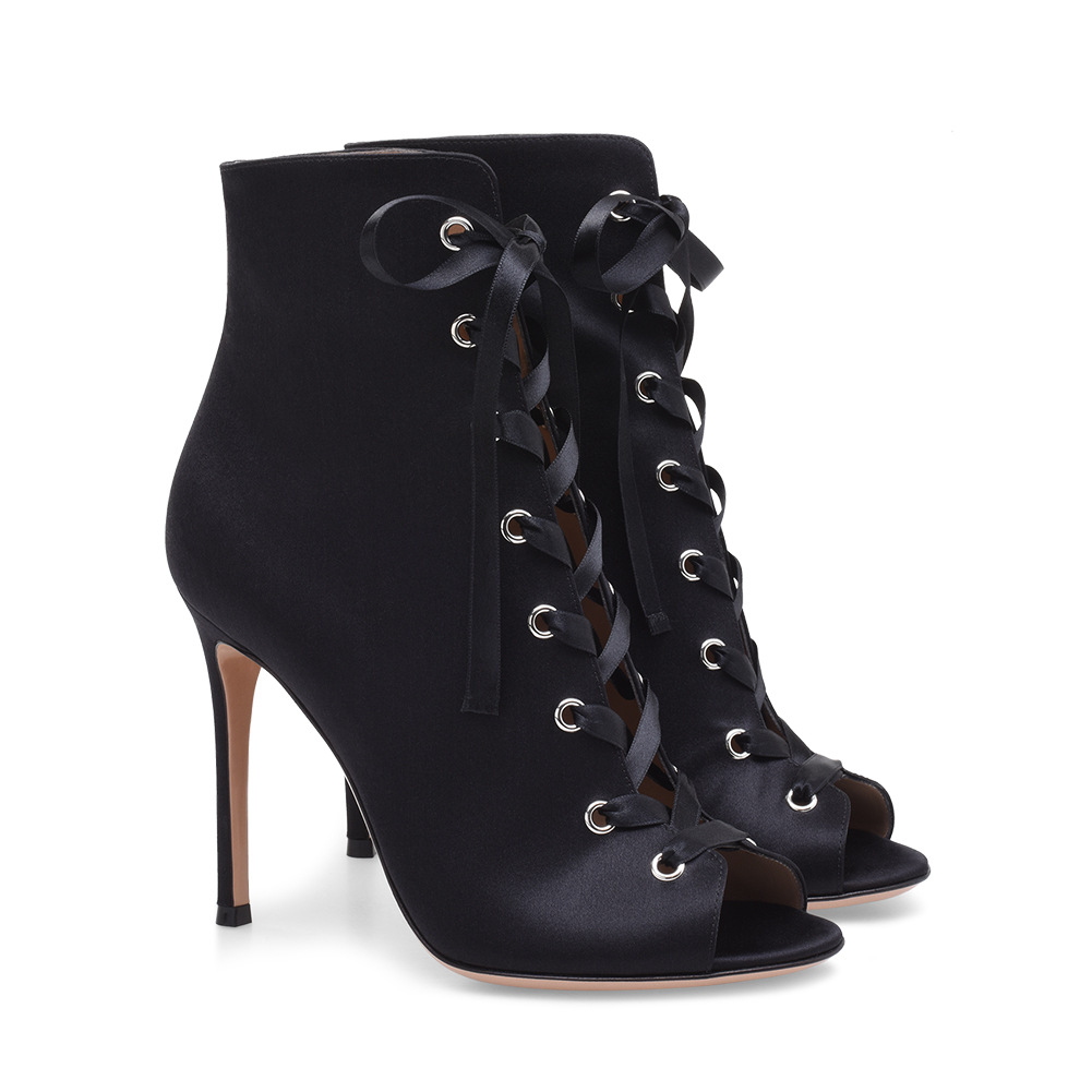 Black(sardine) Ultra High Heel Fish Mouth Lace Up Boots